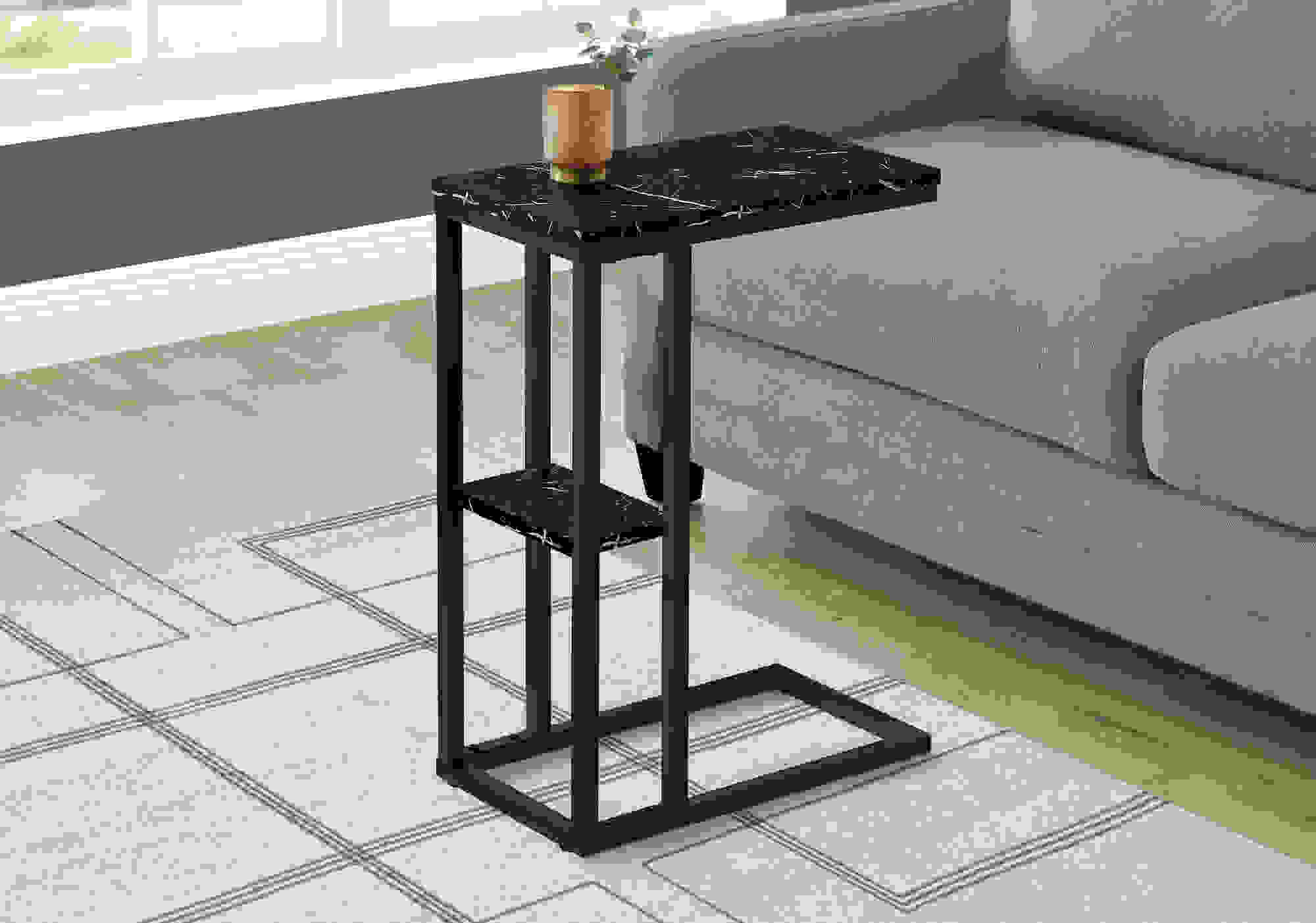 ACCENT TABLE - 25"H / BLACK MARBLE / BLACK METAL I 3674