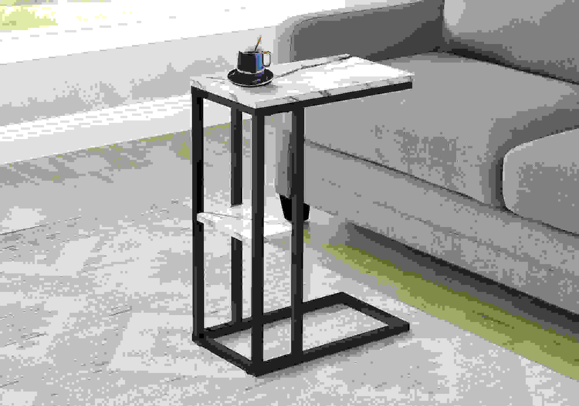 ACCENT TABLE - 25"H / WHITE MARBLE / BLACK METAL