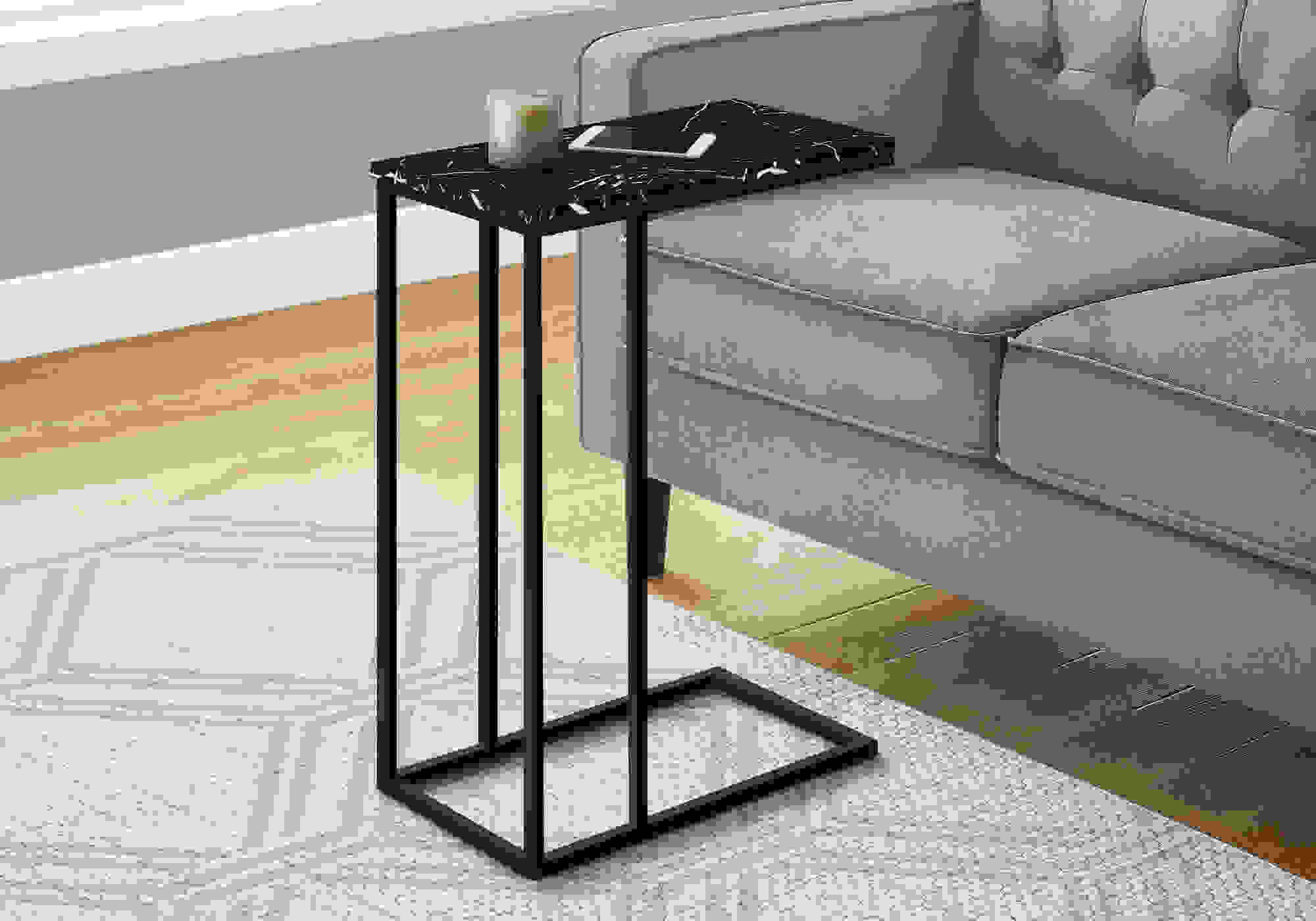 ACCENT TABLE - 25"H / BLACK MARBLE / BLACK METAL
