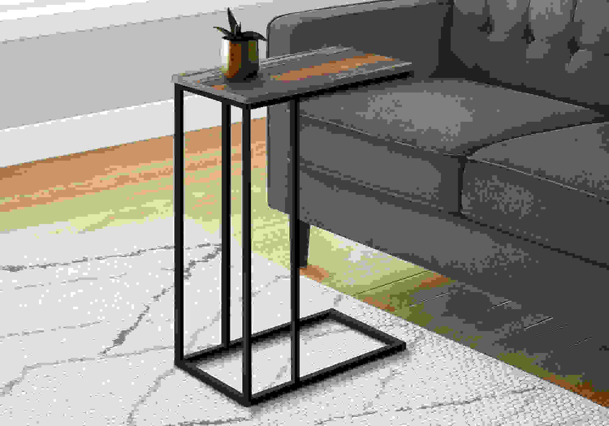 ACCENT TABLE - 25"H / BROWN RECLAIMED / BLACK METAL
