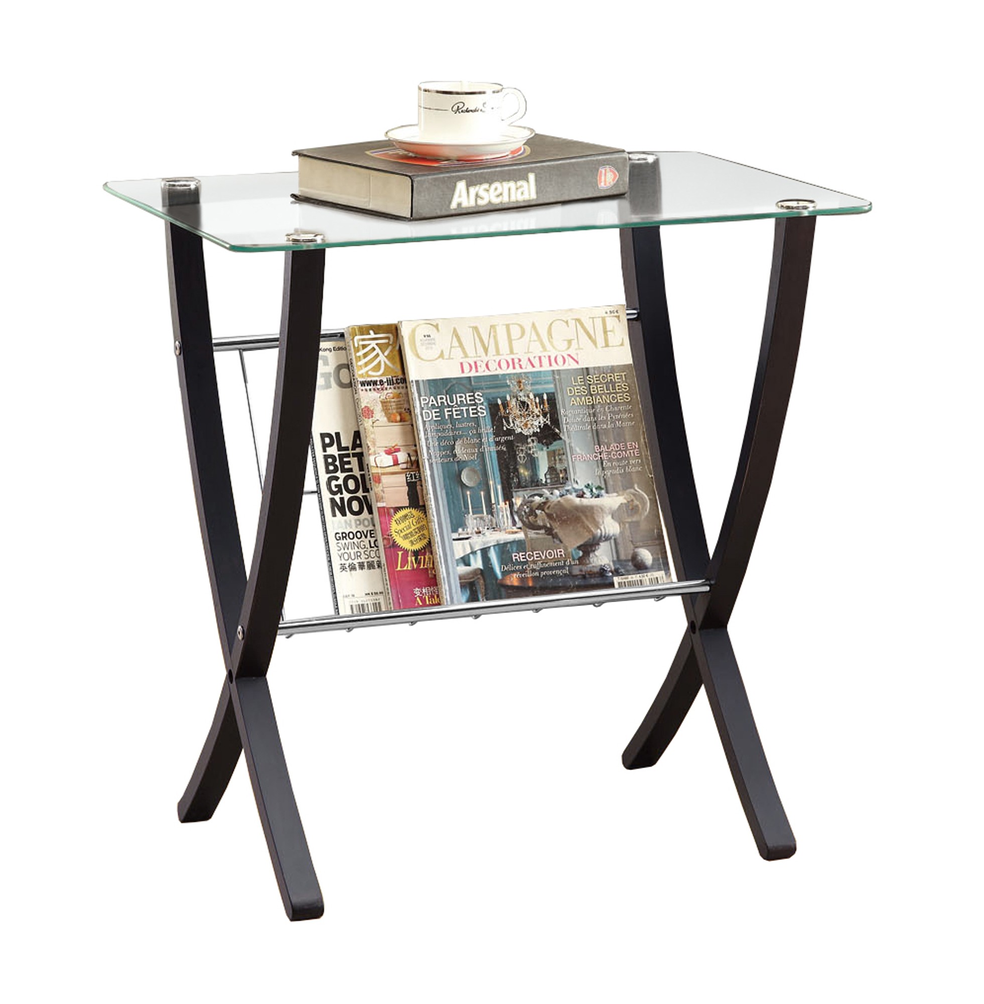 ACCENT TABLE - CAPPUCCINO BENTWOOD / TEMPERED GLASS / RACK