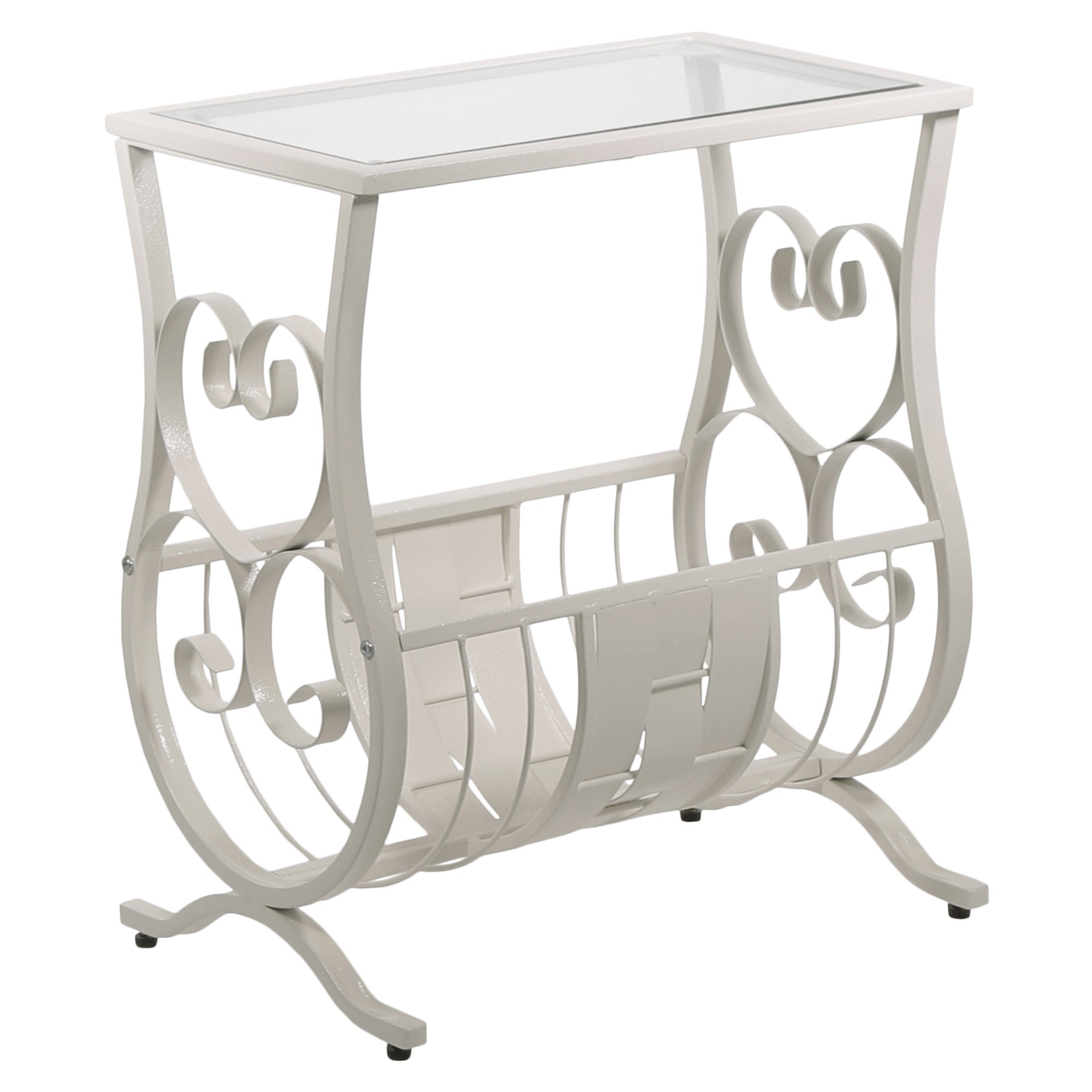 ACCENT TABLE - ANTIQUE WHITE METAL WITH TEMPERED GLASS
