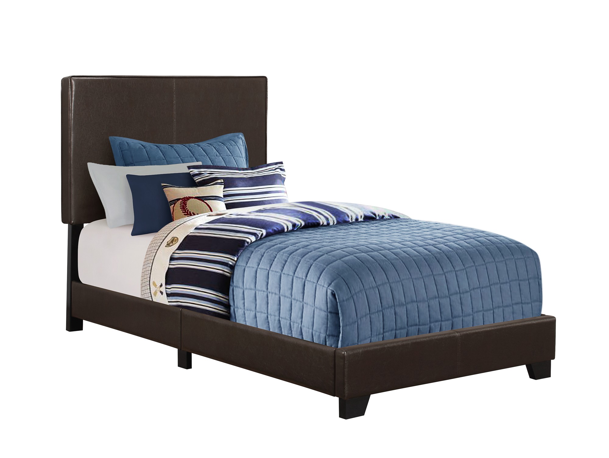 BED - TWIN SIZE / DARK BROWN LEATHER-LOOK