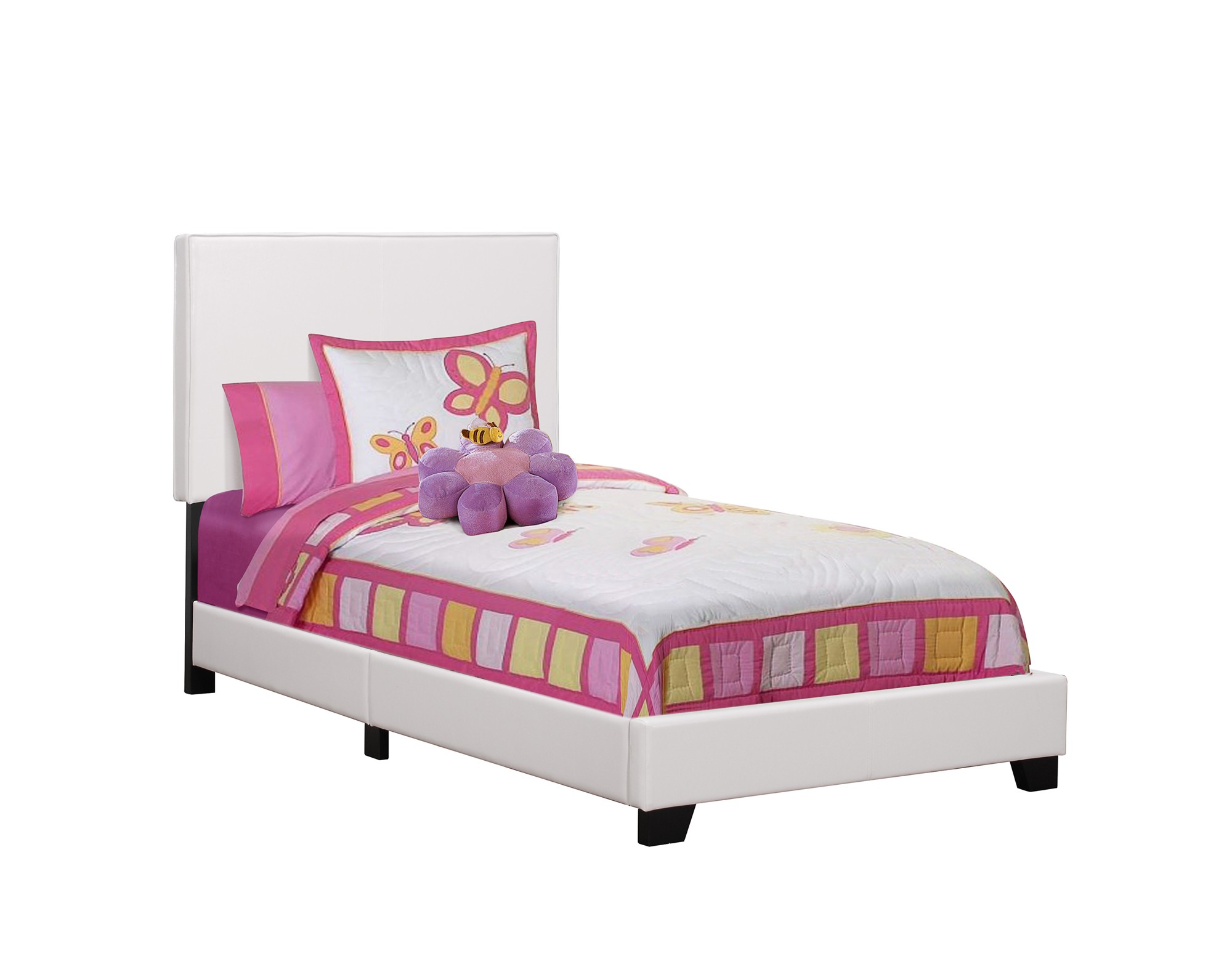 BED - TWIN SIZE / WHITE LEATHER-LOOK