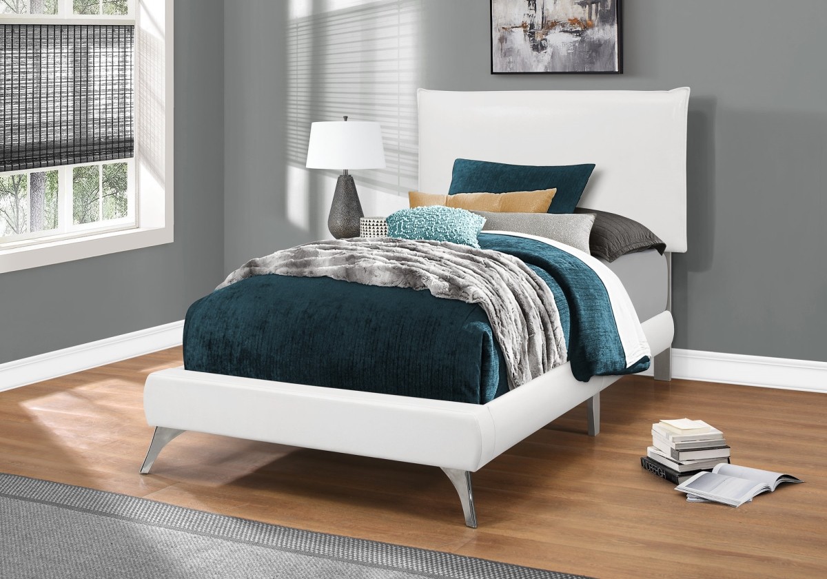 Bed - Twin Size / Contemporary  Leather-Look With Chrome Legs
