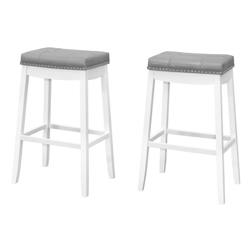 BARSTOOL - 2PCS / 29"H / GREY LEATHER-LOOK / WHITE "