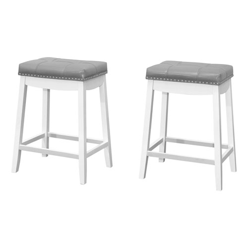 BARSTOOL - 2PCS / 24"H / GREY LEATHER-LOOK / WHITE "