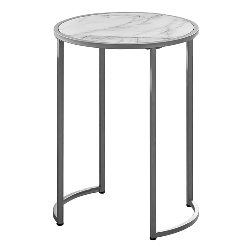 Accent Table - 24"H, White Marble-Look, Silver Metal
