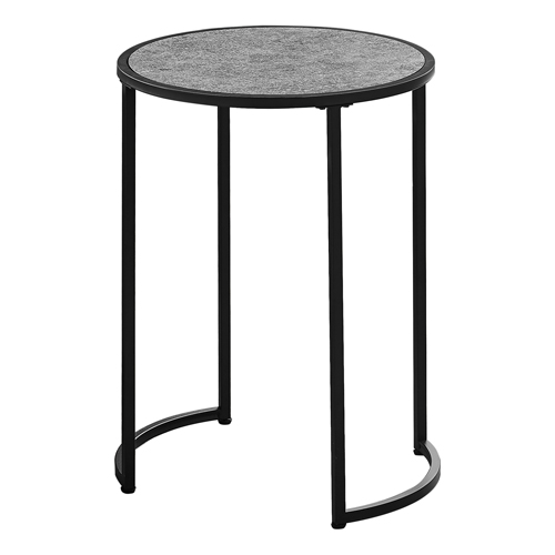 Accent Table - 24"H, Grey Stone-Look, Black Metal