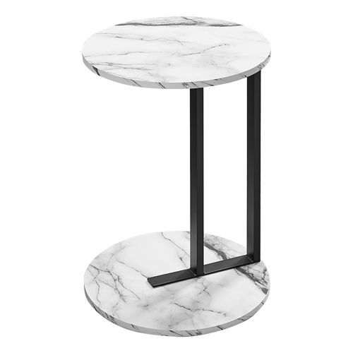 Accent Table - 24"H, White Marble-Look, Black Metal
