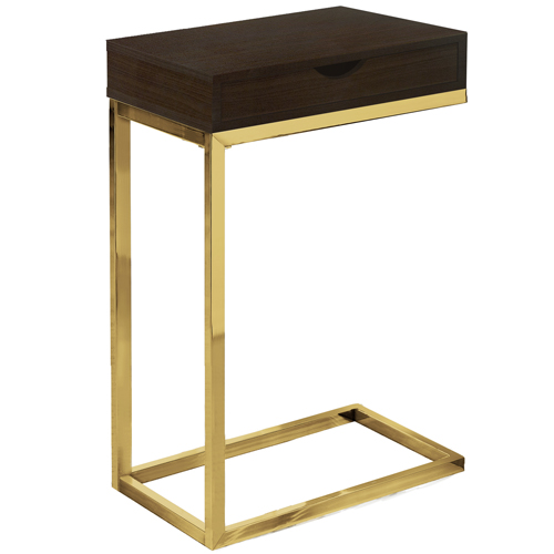 ACCENT TABLE - CAPPUCCINO / GOLD METAL WITH A DRAWER