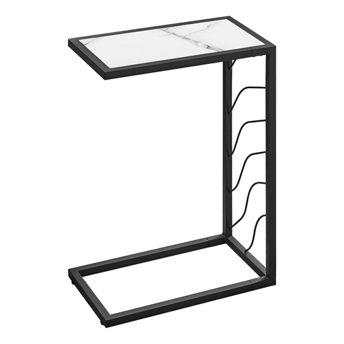 Accent Table - 25"H, White Marble-Look In Black Metal