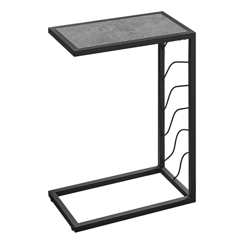 Accent Table - 25"H, Grey Stone-Look In Black Metal
