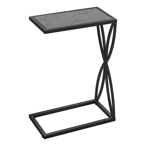 Accent Table - 25"H, Grey Stone-Look, Black Metal