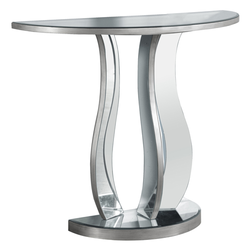36" Mirrored Console Table, Brushed Silver