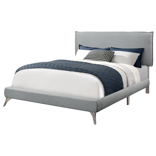 BED - QUEEN SIZE / CONTEMPORARY GREY LINEN WITH CHROME LEGS