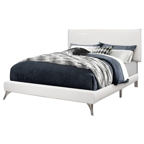 Bed - Queen Size / Contemporary  Leather-Look With Chrome Legs