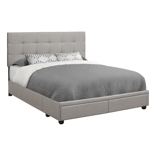Bed - Queen Size, Grey Linen With 2 Storage Drawers