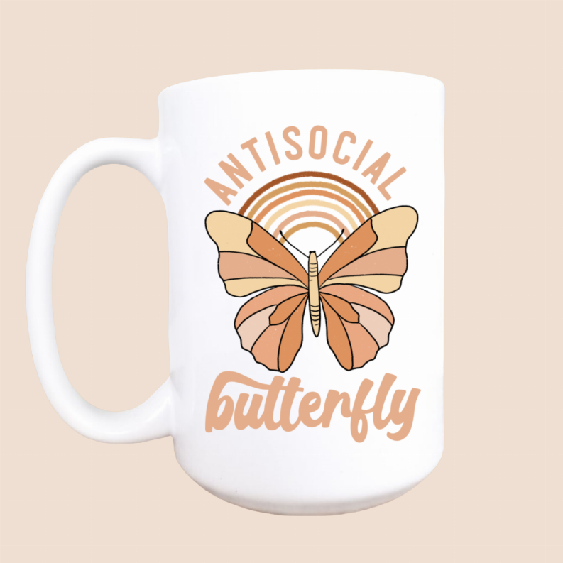 Antisocial butterfly ceramic coffee mug