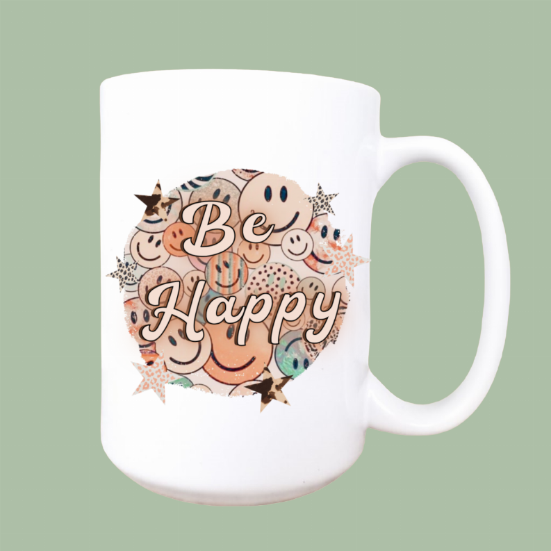 Be happy happy face ceramic coffee mug