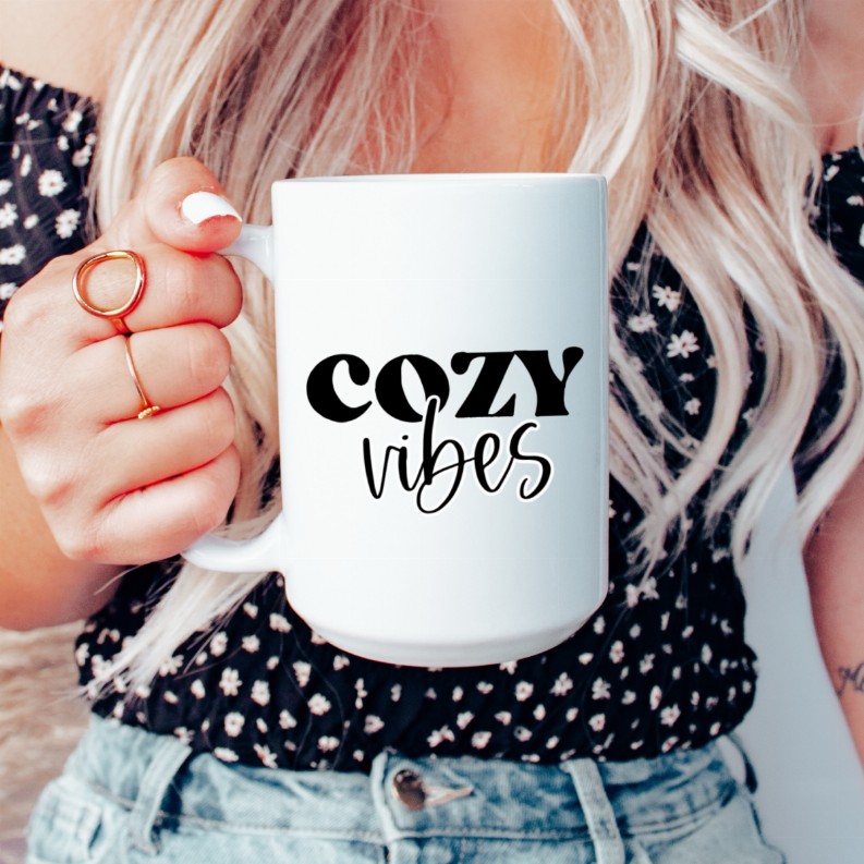 Cozy vibes ceramic coffee mug
