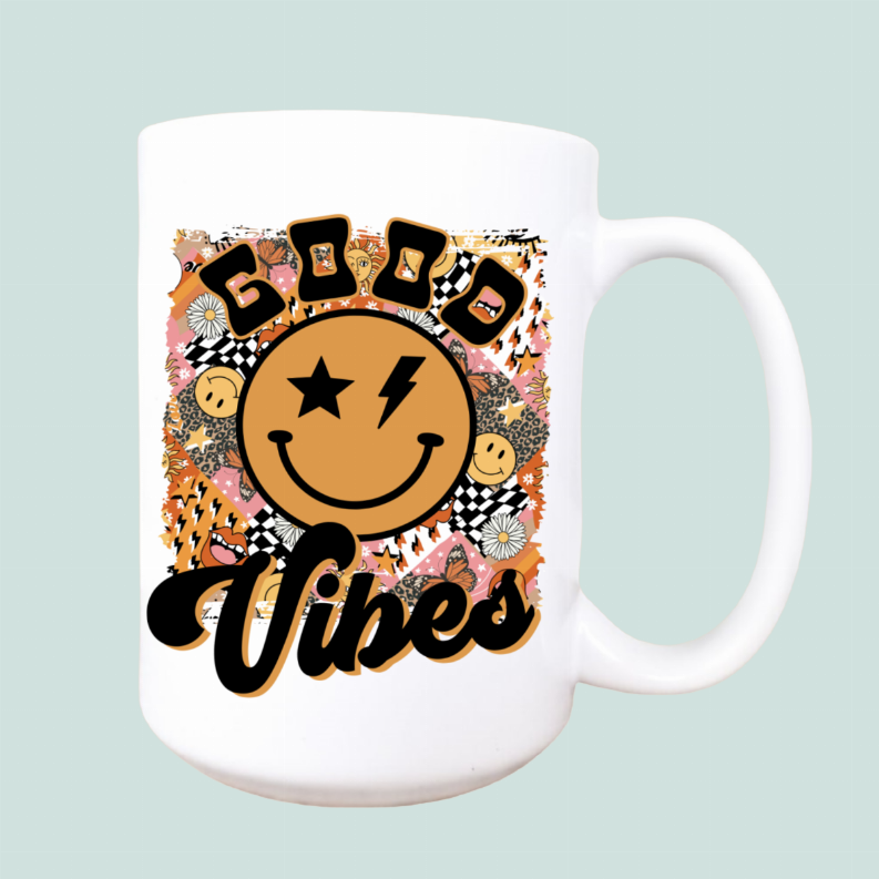 Good vibes retro ceramic coffee mug