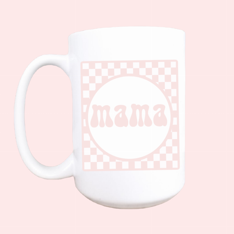 Mama retro checker ceramic coffee mug