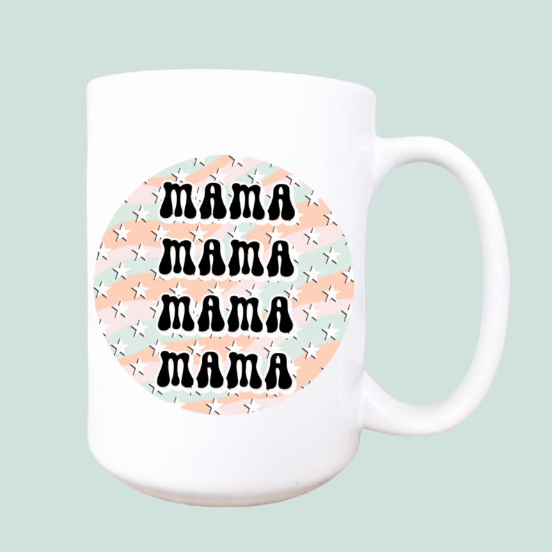 Mama retro stars ceramic coffee mug