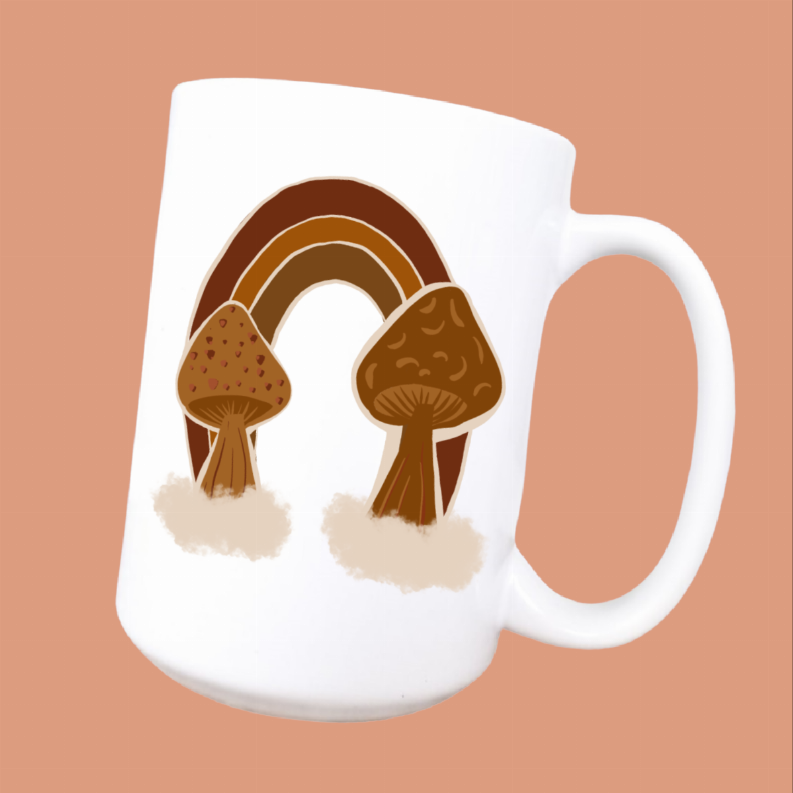Mushroom rainbow ceramic coffee mug