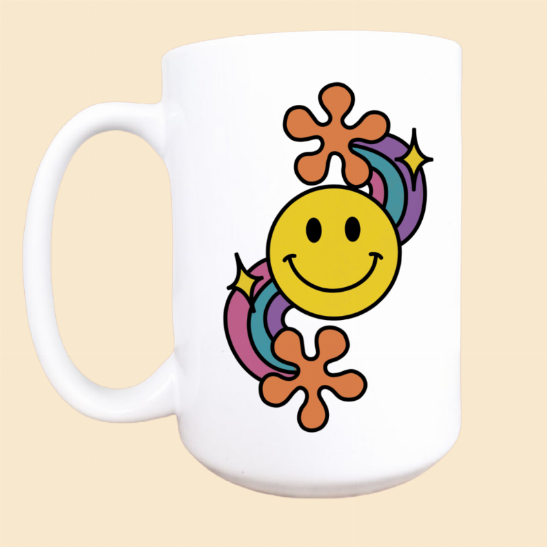 Retro happy face ceramic coffee mug