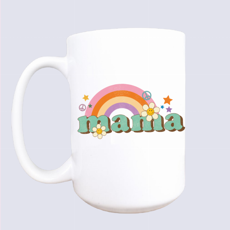 Retro rainbow mama ceramic coffee mug
