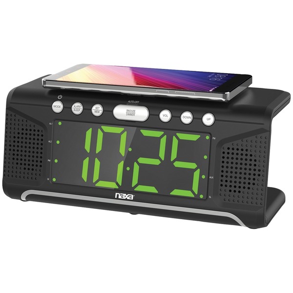 Naxa NRC190 Dual Alarm Jumbo Clock With Green LED Light Qi