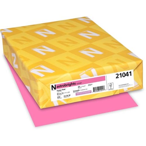 Color Cardstock, 65lb, 8 1/2 x 11, Pulsar Pink, 250 Sheets