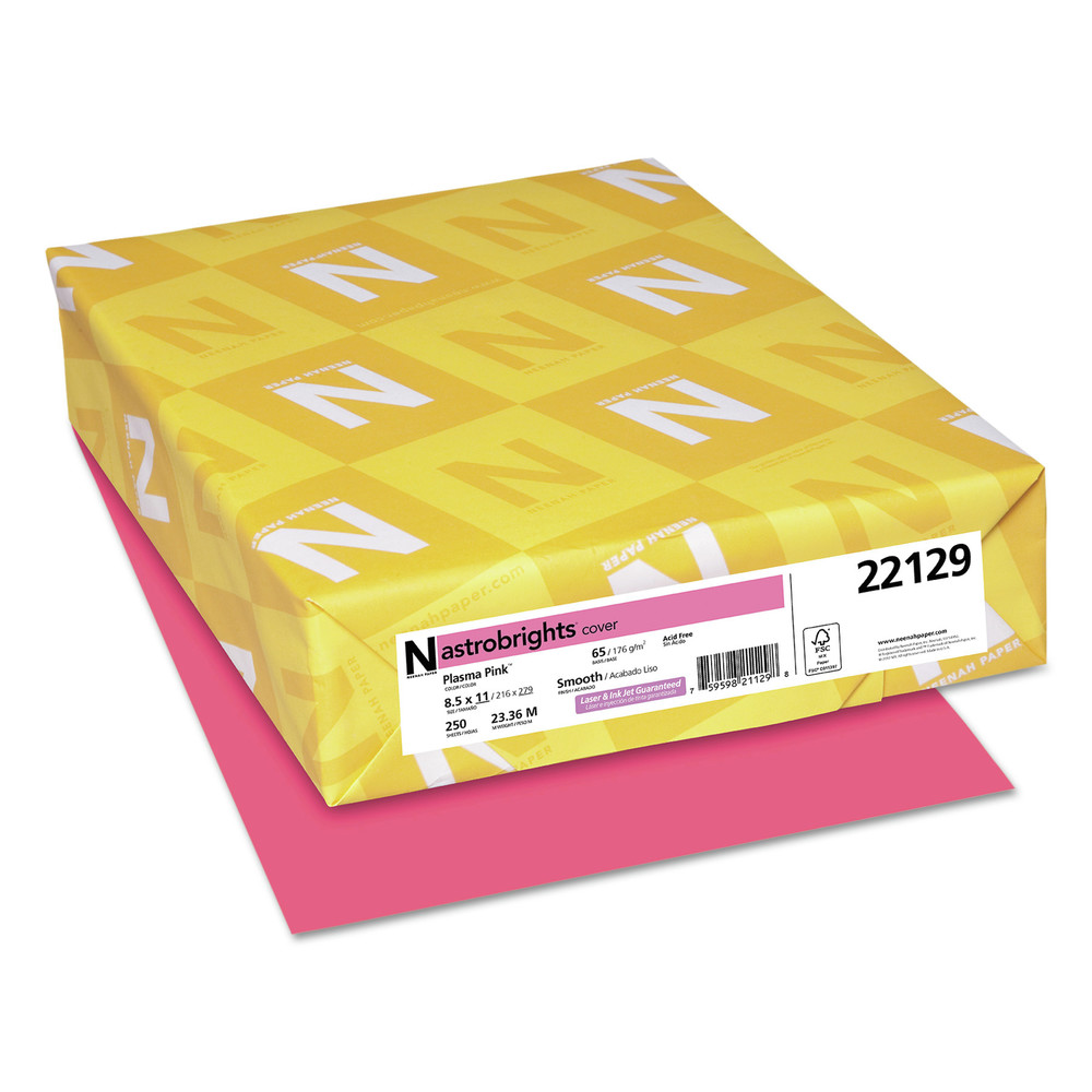 Color Cardstock, 65lb, 8 1/2 x 11, Plasma Pink, 250 Sheets