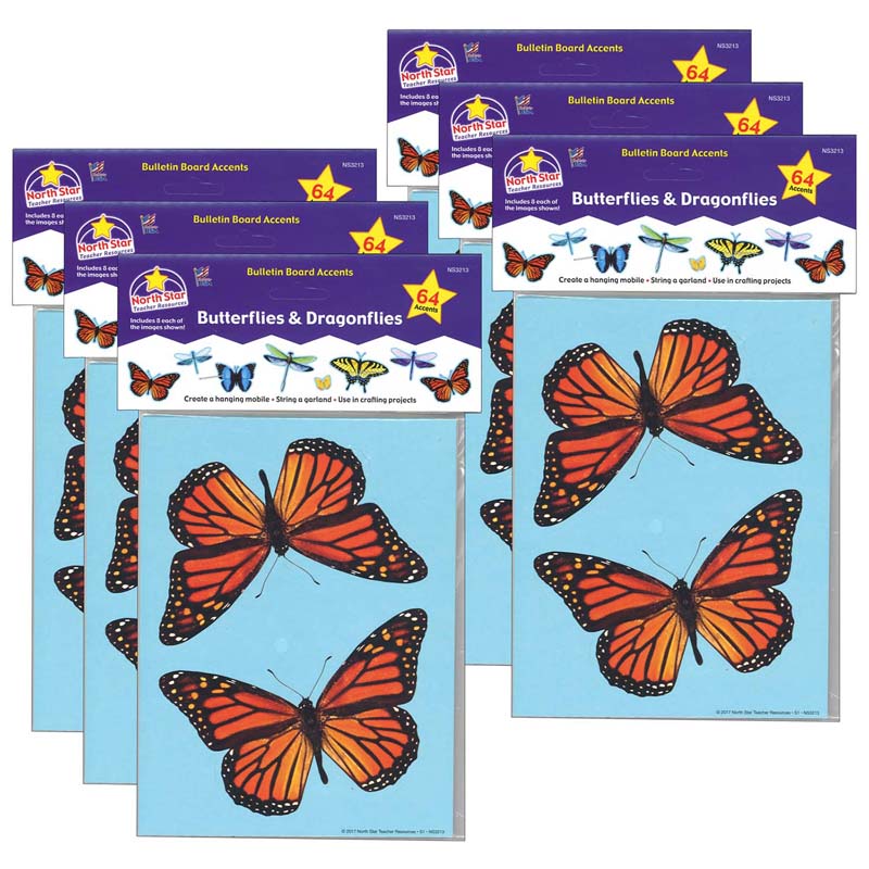 Bulletin Board Accents, Butterflies & Dragonflies, 64 Pieces Per Pack, 6 Packs