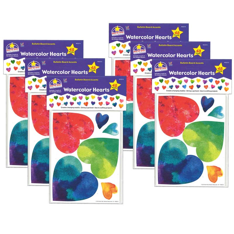 Watercolor Hearts Accents, 48 Per Pack, 6 Packs