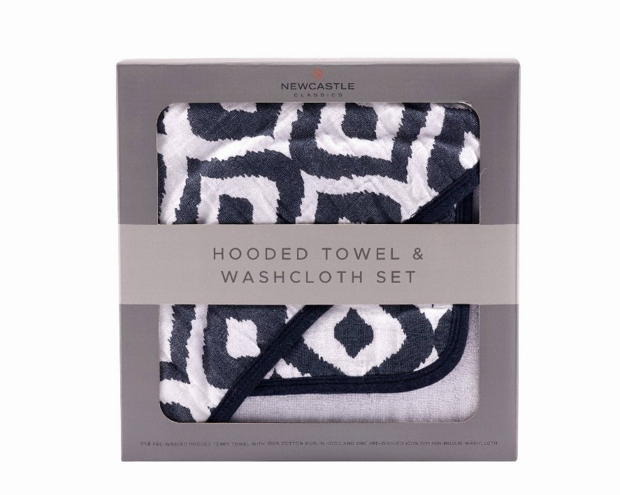Hooded Towel and Washcloth Set Moroccan Blue /Cotton 