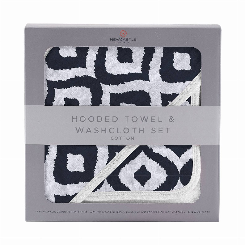 Hooded Towel and Washcloth Set Moroccan Blue