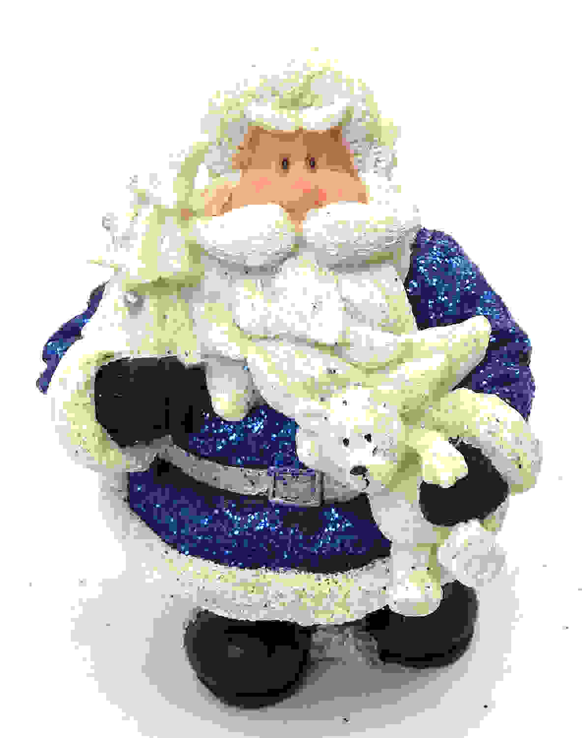 6" Resin Royal Blue Glitter Santa Holding Bear