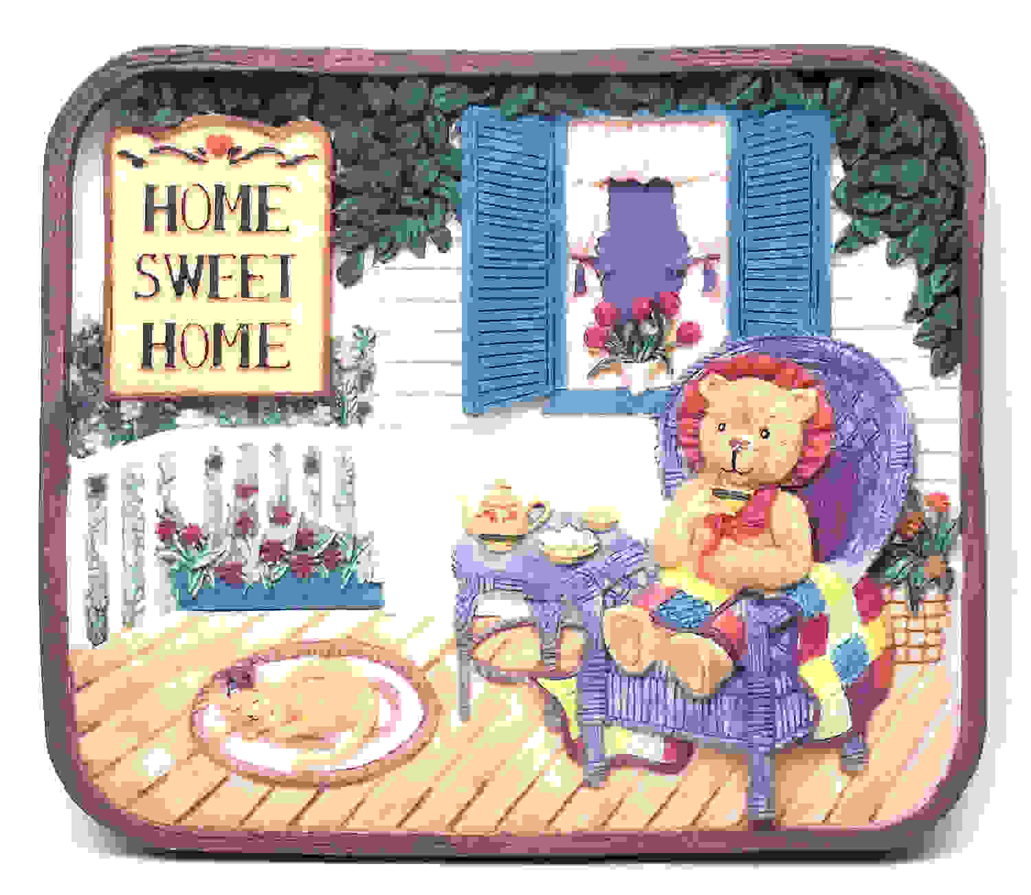 Home Sweet Home Resin Wall Plaque - Bear On Porch At Tea Time