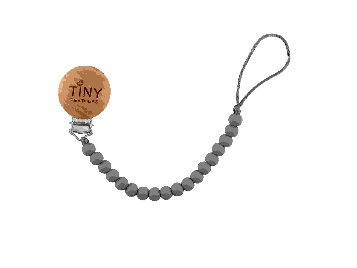 Tiny Teethers PAC023 Pacifier Clip With Light Gray Beads On A