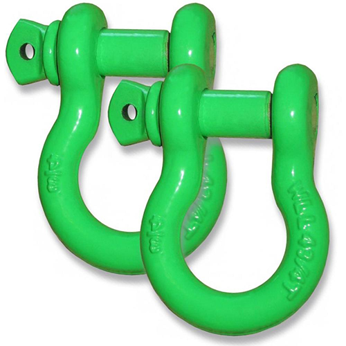 Powdercoated "GECKO GREEN" - 3/4 inch Jeep D-Shackles (PAIR) (4X4 VEHICLE RECOVERY)
