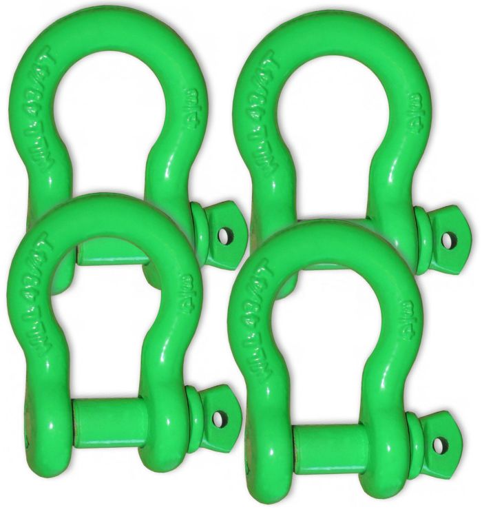Powdercoated "GECKO GREEN" - 3/4 inch Jeep D-Shackles (Set of 4) (4X4 VEHICLE RECOVERY)