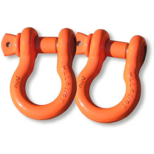 Powdercoated "FOOTBALL ORANGE" - 3/4 inch Jeep D-Shackles (PAIR) (4X4 VEHICLE RECOVERY)