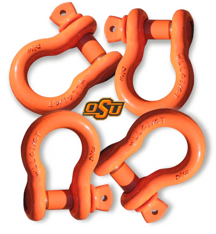 Powdercoated "OSU ORANGE" - 3/4 inch Jeep D-Shackles (Set of 4) (4X4 VEHICLE RECOVERY)