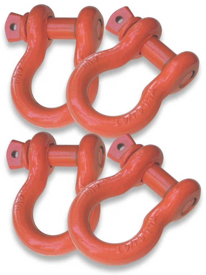 Powdercoated "SAFETY ORANGE" - 3/4 inch Jeep D-Shackles (Set of 4) (4X4 VEHICLE RECOVERY)