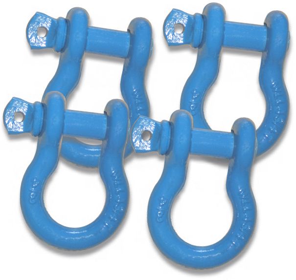 3/4 inch Jeep D-Shackles - HARD HAT SAFETY BLUE Powdercoated (Set of 4) (4X4 RECOVERY)