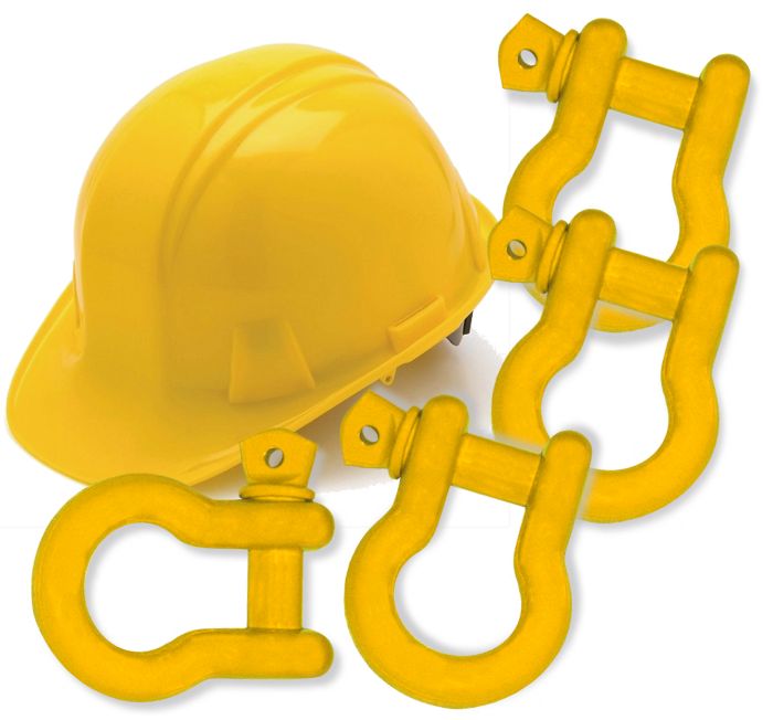 3/4 inch Jeep D-Shackles - HARD HAT SAFETY YELLOW Powdercoated (Set of 4) (4X4 RECOVERY)