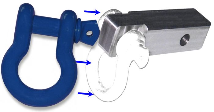 2 inch (Aluminum) Receiver Bracket w/ OLD GLORY BLUE Powdercoated D-Shackle & Locking Hitch Pin (OFF-ROAD RECOVERY)