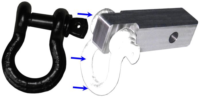 2 inch (Aluminum) Receiver Bracket w/ BLACK Powdercoated D-Shackle & Locking Hitch Pin (OFF-ROAD RECOVERY)